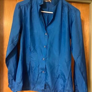 Vintage 1970s Casual Corner Blue Long Sleeve Button Down Blouse Shirt Size 9